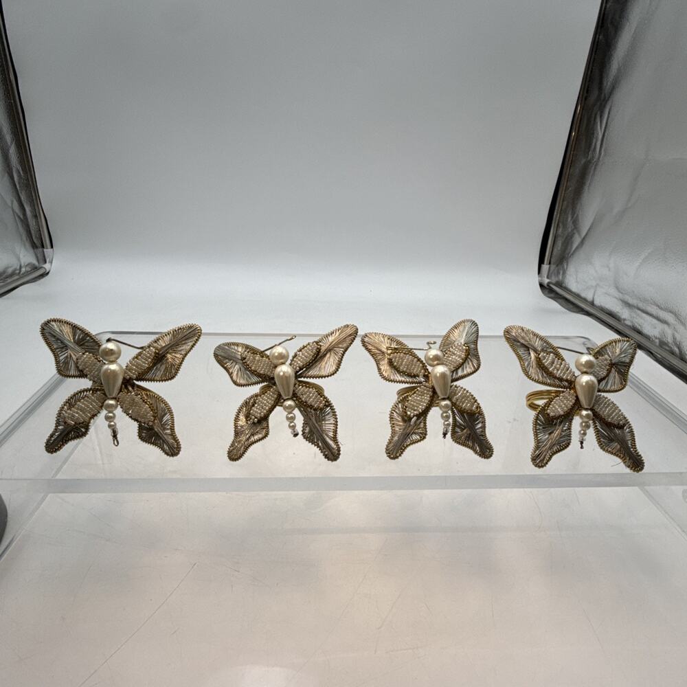 4 Vintage Pier One Imports Silver Butterfly Napkin Ring Holders - Pier 1
